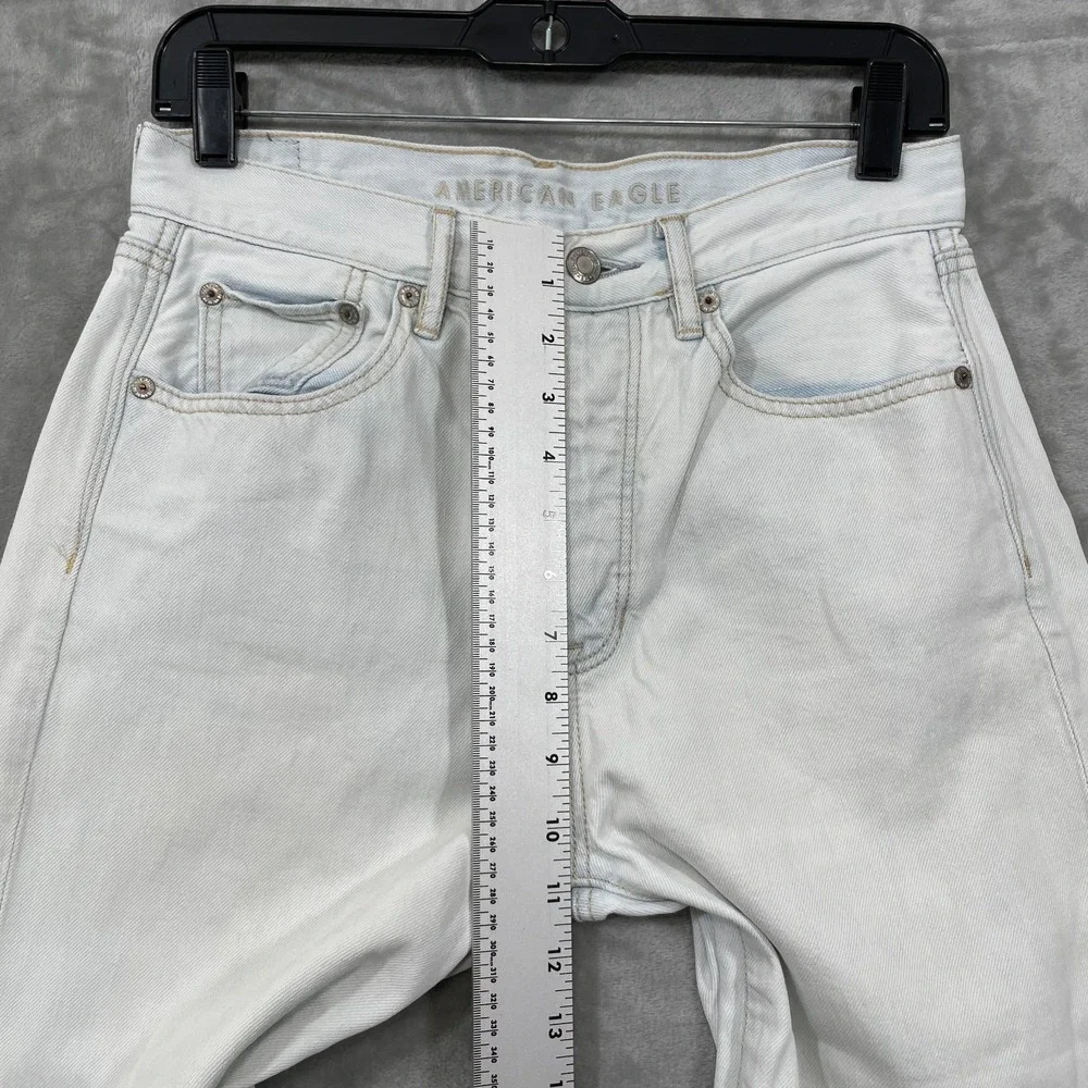 American‎ Eagle Women's 4 L Blue Wide Leg Crop Baggy  Raw Hem Jeans Light Wash